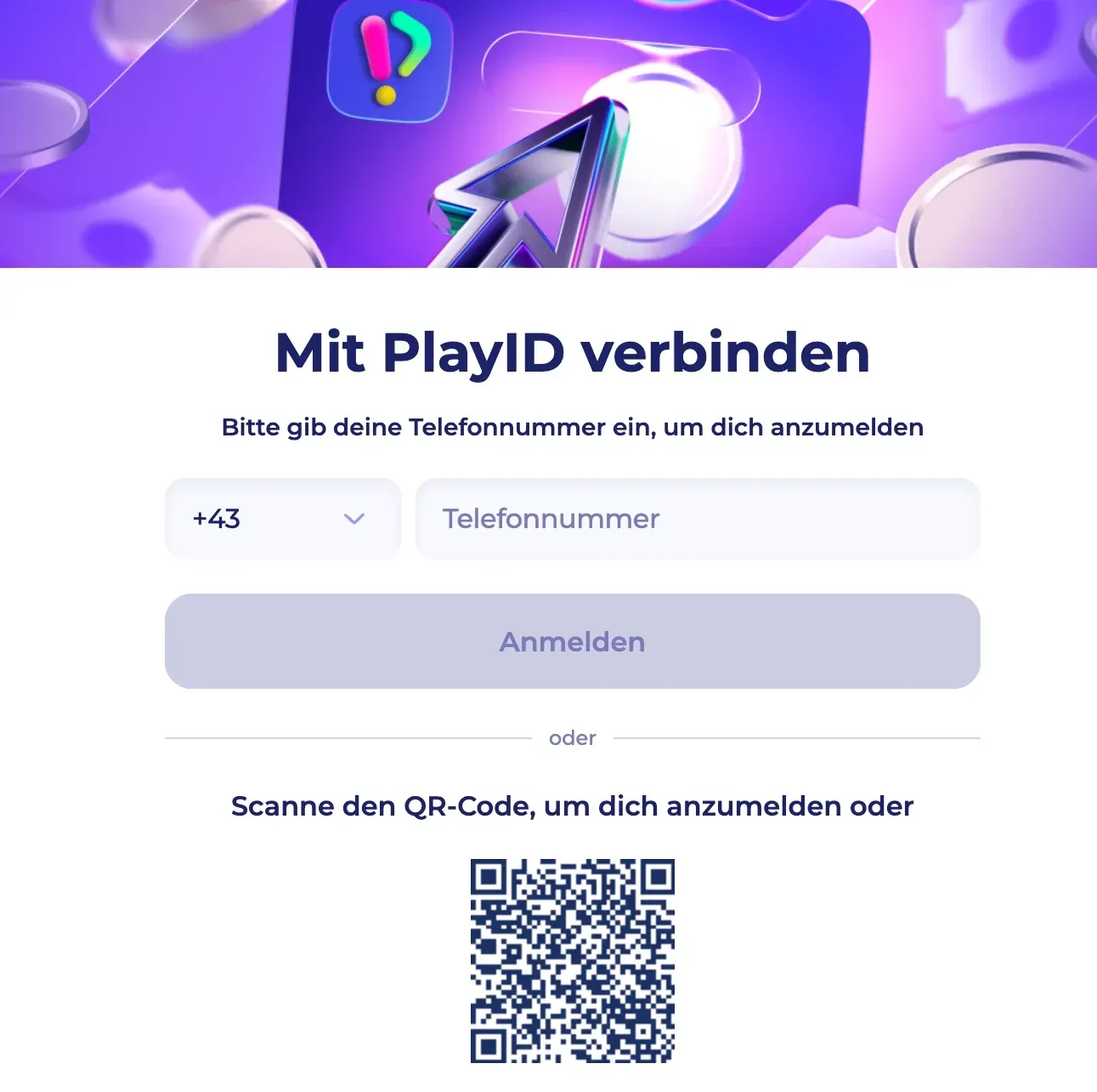 PlayID Login per QR-Code und Telefonnummer für den schnellen E-Wallet Zugang