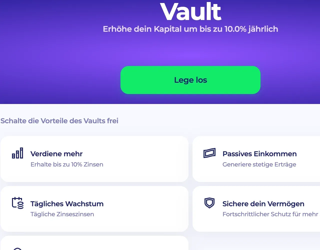 PlayID Vault Übersicht: E-Wallet Funktionen für passives Einkommen und bis zu 10% Zinsen jährlich.